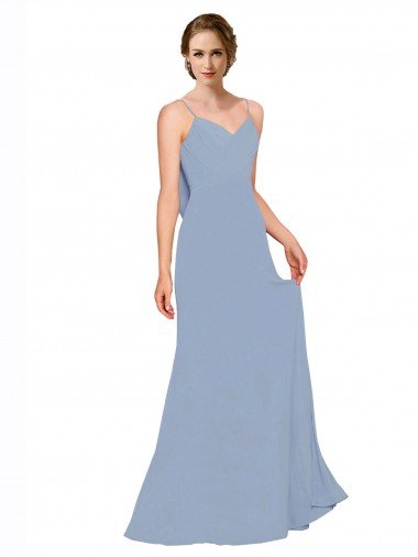 Cowl Back Long Chiffon Slip Bridesmaid Dress with Straps Essex