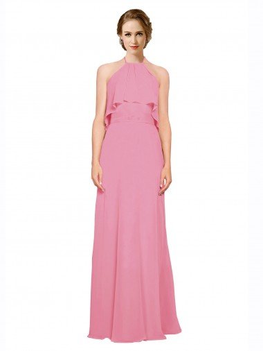 Ruffle Halter Neck A-Line Chiffon Bridesmaid Dress with Open Back Essex