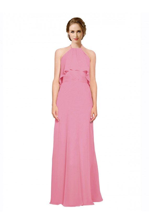 Ruffle Halter Neck A-Line Chiffon Bridesmaid Dress with Open Back Essex