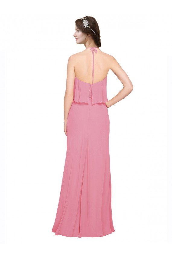 Ruffle Halter Neck A-Line Chiffon Bridesmaid Dress with Open Back Essex