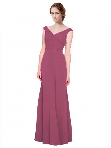 V-Neckline Long Chiffon Bridesmaid Dress with Wide V-Back Essex
