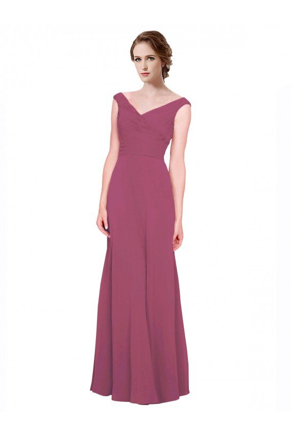 V-Neckline Long Chiffon Bridesmaid Dress with Wide V-Back Essex