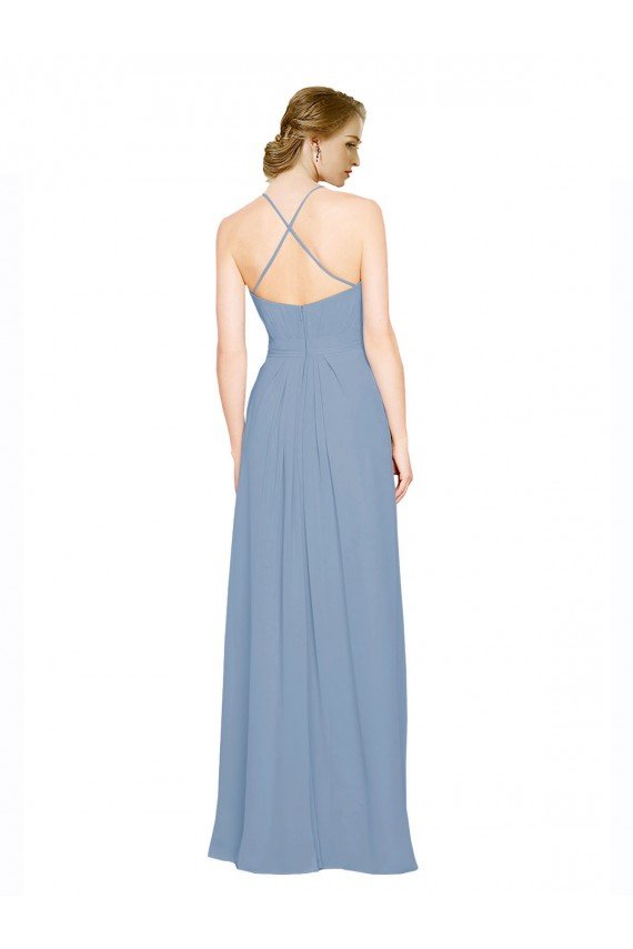 Pleated Halter Neckline A-Line Chiffon Bridesmaid with Criss Cross Back Essex