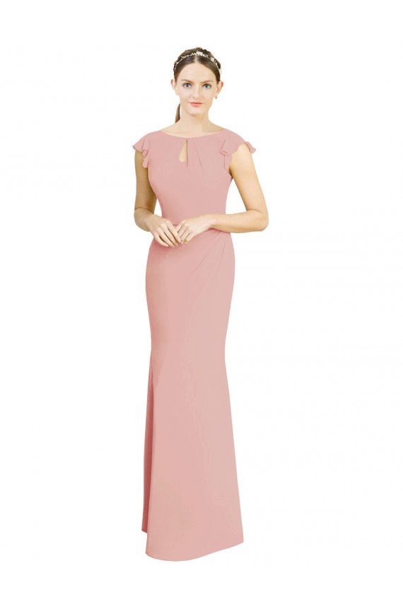 Chiffon Cap Sleeves Long Bridesmaid Dress with Keyhole Essex