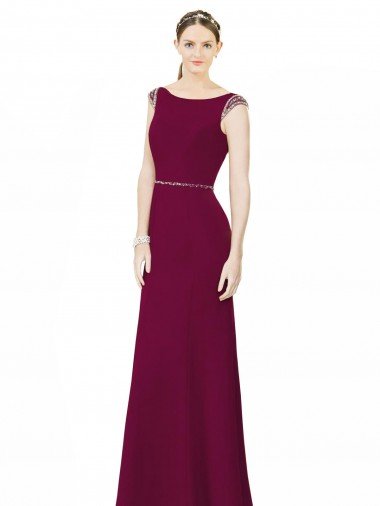 Slim Chiffon Bridesmaid Dress with Embellished Capped Sleeves Essex