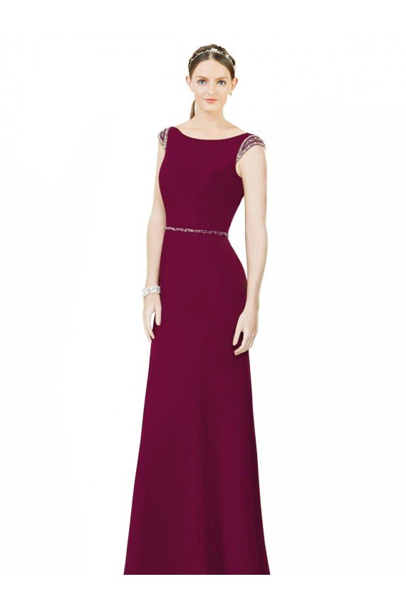 Slim Chiffon Bridesmaid Dress with Embellished Capped Sleeves Essex