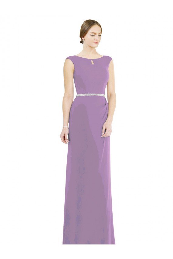 Long Chiffon Bridesmaid Dress with Boat Neckline and Keyhole Essex
