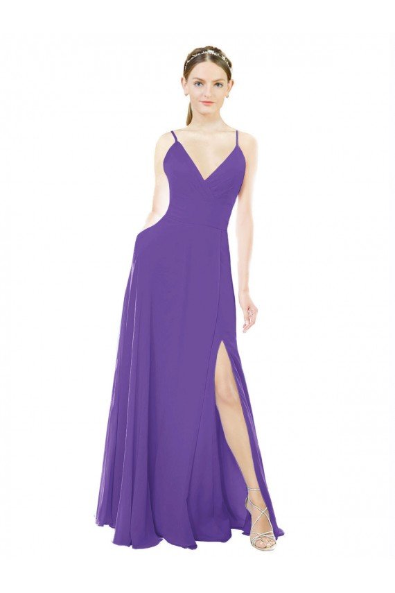 Long Chiffon A-Line Bridesmaid Dress with Deep V-Neckline and Side Slit Essex