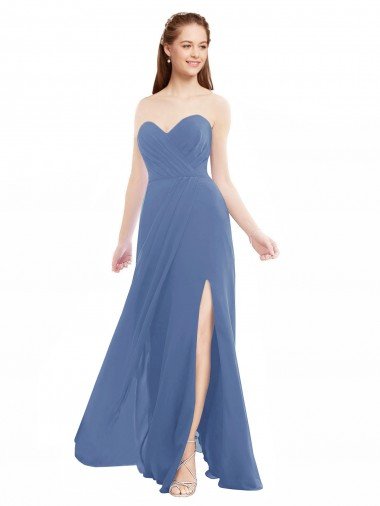 Classic Strapless Bridesmaids Dress with Draped Sweetheart Bodice and Side Slit Essex