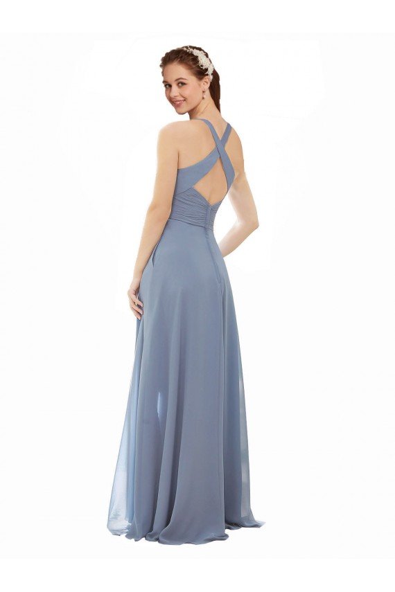 High Neck Chiffon Bridesmaid Dress with Draped Bodice & Pockets Essex