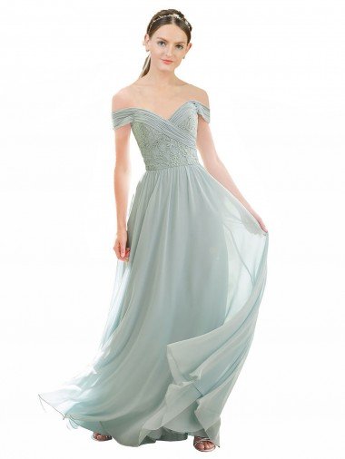 Romantic Bridesmaid Dress with Embroidered Off the Shoulder Bodice Essex