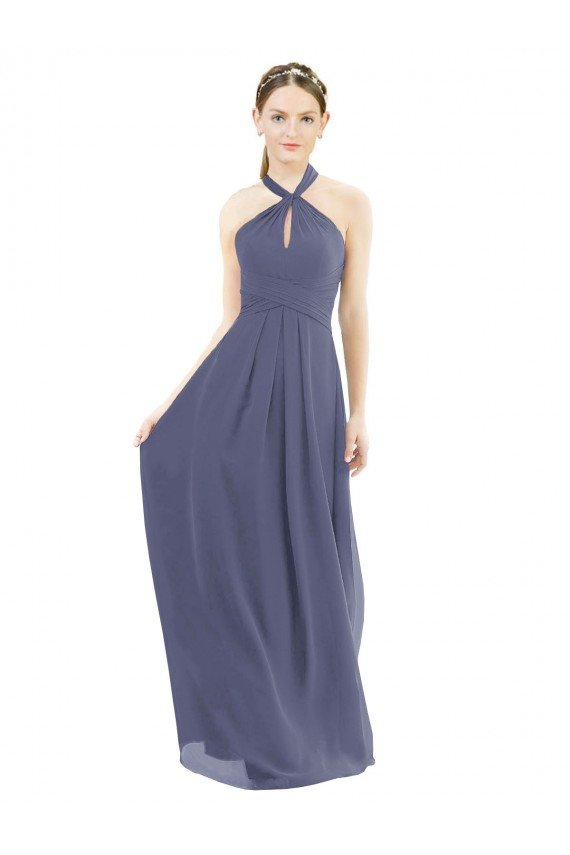 High Halter Neck Chiffon Bridesmaid Dress with Twist-Tie Essex