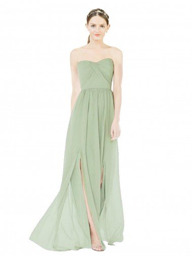Strapless Draped Bodice Maxi Bridesmaid Dress with Front Slits Essex