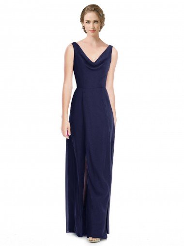 Cowl Neck Deep V-Back Chiffon Bridesmaid Dress with Side Front Slits Essex