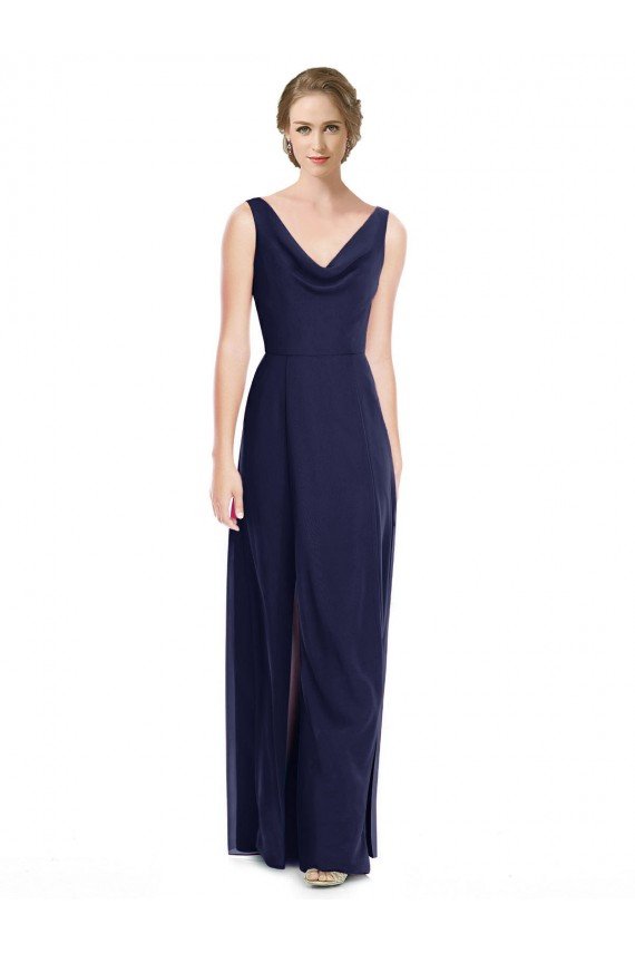 Cowl Neck Deep V-Back Chiffon Bridesmaid Dress with Side Front Slits Essex