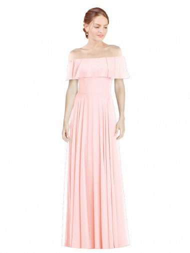 Off the Shoulder Long Bridesmaid Dress With Ruffle Overlay Essex