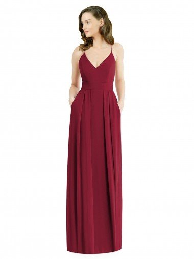 Pleated Skirt Chiffon Maxi Bridesmaid Dress with Pockets Essex