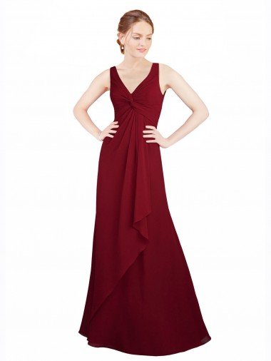 Twist-Knot V-Neckline Long Chiffon Bridesmaid Dress Essex