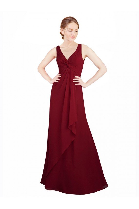 Twist-Knot V-Neckline Long Chiffon Bridesmaid Dress Essex