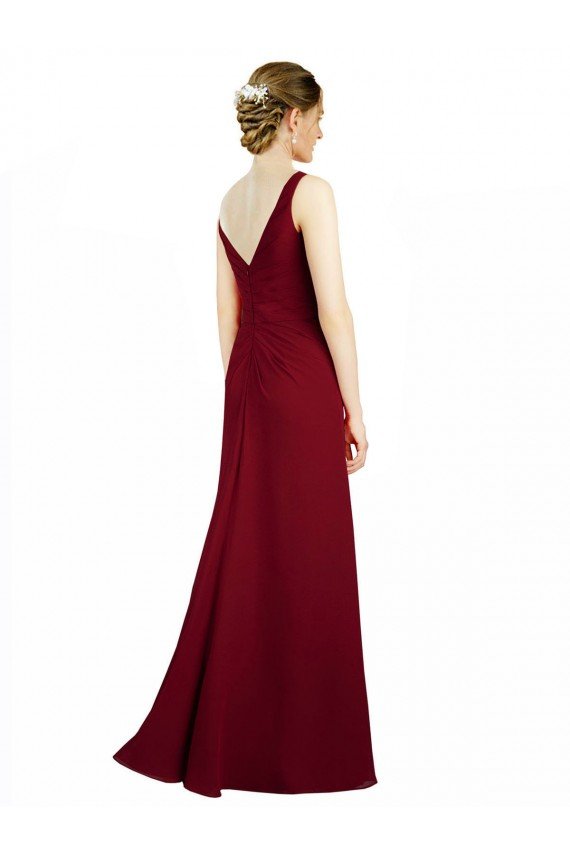 Twist-Knot V-Neckline Long Chiffon Bridesmaid Dress Essex