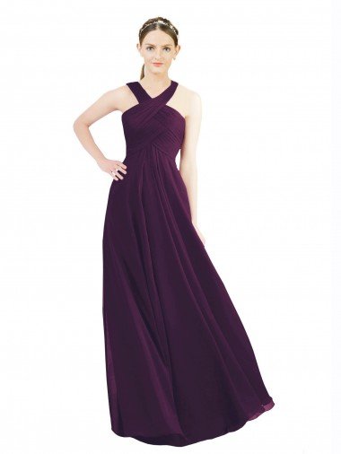 Draped Long Chiffon Bridesmaid Dress with Unique Crossed Neckline Essex