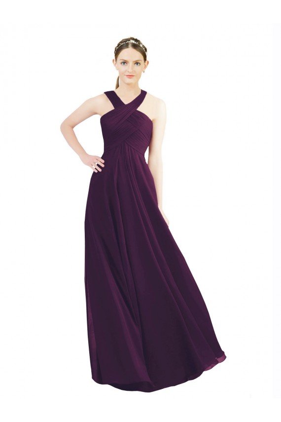 Draped Long Chiffon Bridesmaid Dress with Unique Crossed Neckline Essex