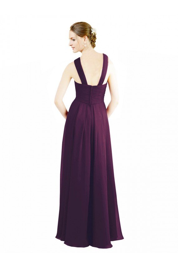 Draped Long Chiffon Bridesmaid Dress with Unique Crossed Neckline Essex