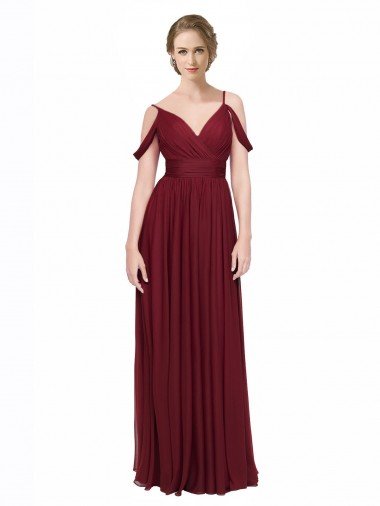 Off the Shoulder V-Neck Petite Chiffon Bridesmaid Dress with Open Back Essex