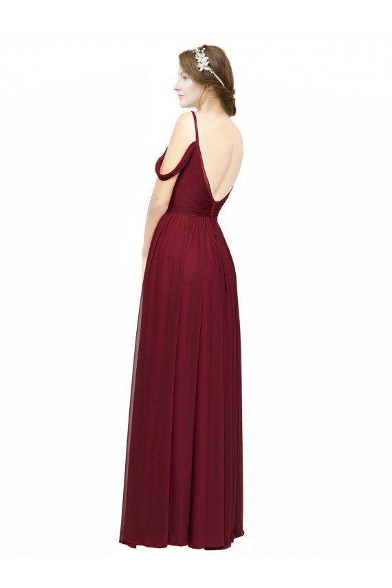 Off the Shoulder V-Neck Petite Chiffon Bridesmaid Dress with Open Back Essex