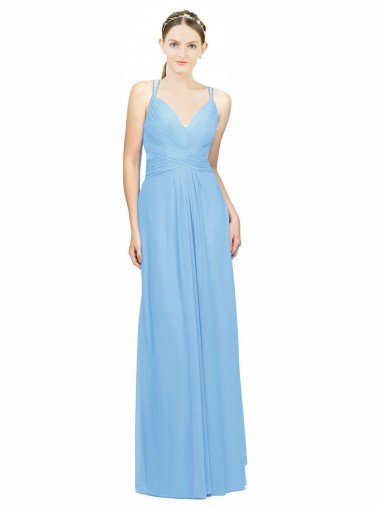 Double Straps Shoulder V-Neck Sheath Chiffon Bridesmaid Dress with Keyhole Back Essex