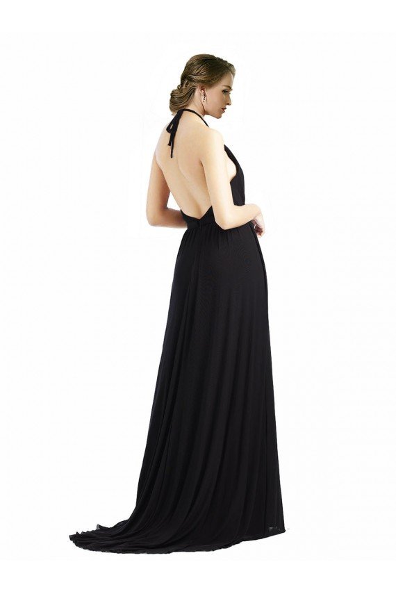 Backless Halter Chiffon Bridesmaid Dress with Front Slit and Tie Open Back Essex