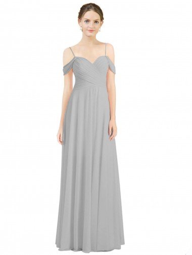 Off the Shoulder Long Chiffon Bridesmaid Dress with Ruched Bodice Essex