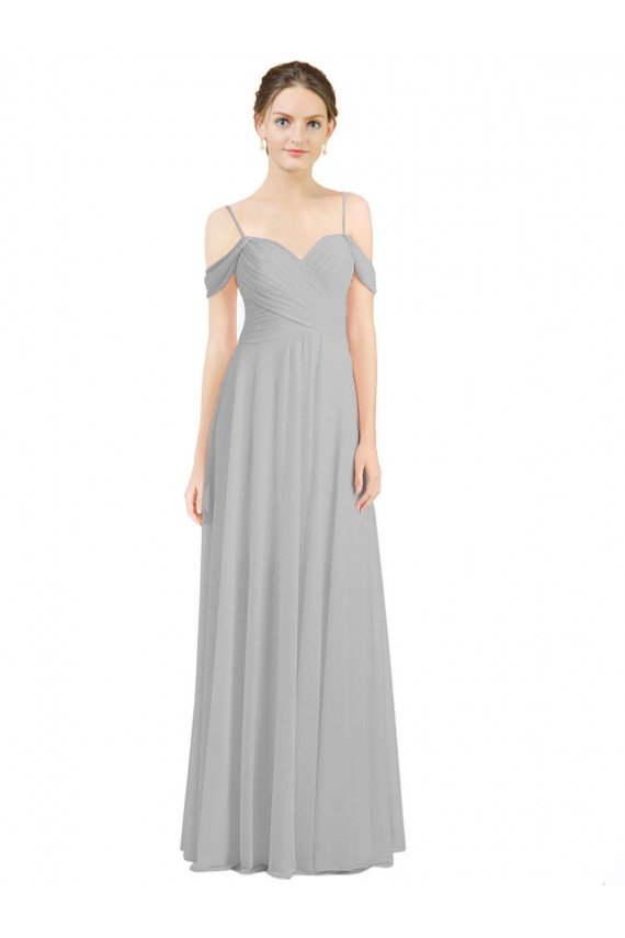 Off the Shoulder Long Chiffon Bridesmaid Dress with Ruched Bodice Essex