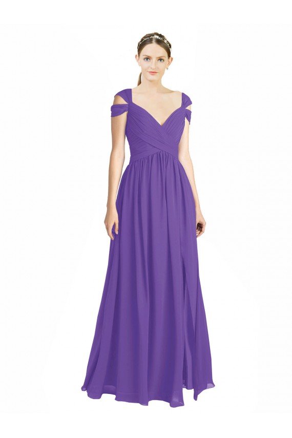 Off the Shoulder Cap Sleeves Chiffon Bridesmaid Dress with Pleats Essex