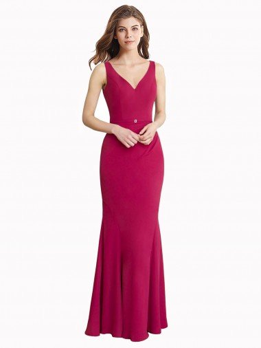 V-Neck Mermaid Chiffon Bridesmaid Dress / Prom Dress with V-Back and Belt Essex
