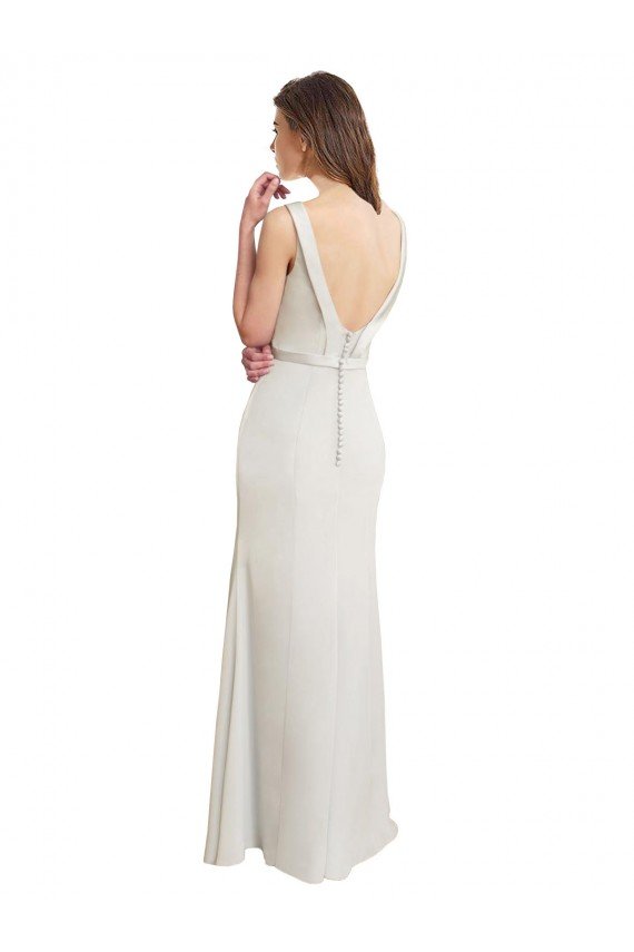 Long Chiffon Bridesmaid Dress with Boat Neckline and Satin Collar Essex