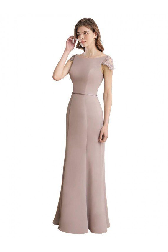 Capped Sleeves Embroidered with Applique Lace Mermaid Chiffon Bridesmaid Dress Essex