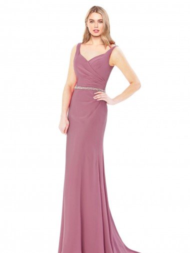 Long Slim Chiffon Bridesmaid Dress / Prom Dress with Beaded Waist Essex