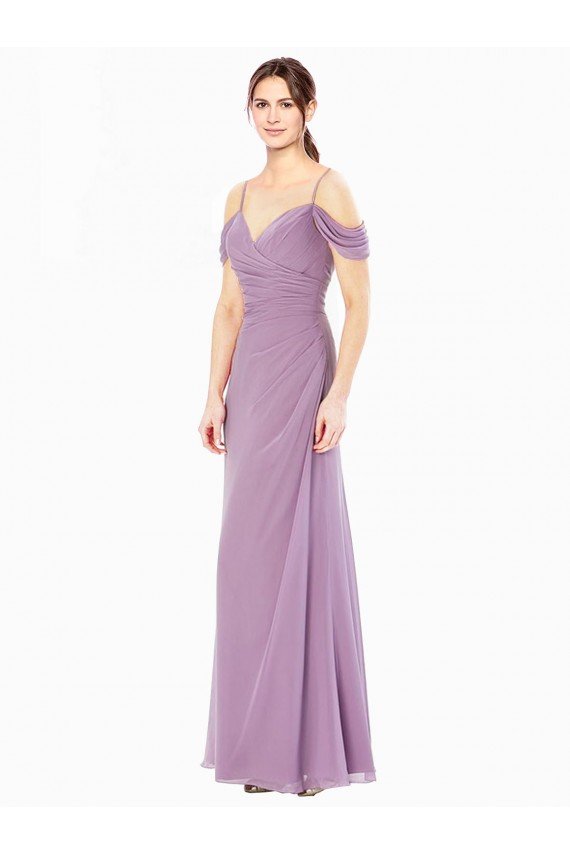 Draped Off the Shoulder Sweetheart Chiffon Bridesmaid Dress with Button Back Essex