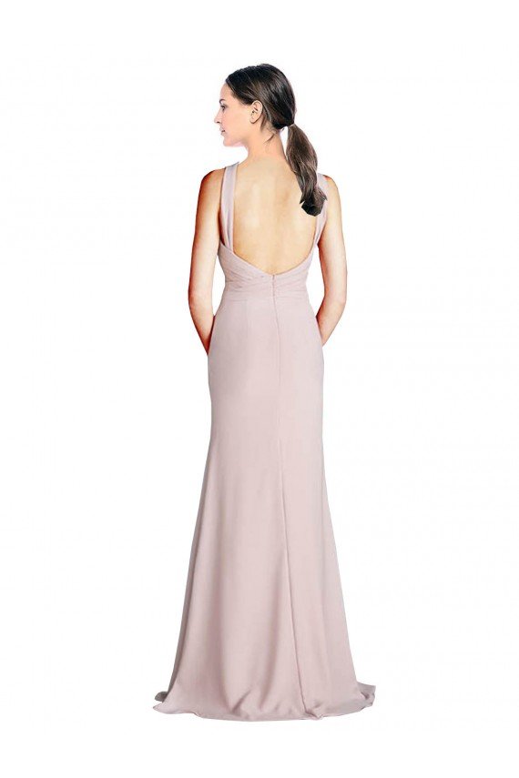 Long Slim Chiffon Bridesmaid Dress with Ruffled Waist and Keyhole Essex