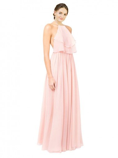 Halter Neck Chiffon Bridesmaid Dress with Double Ruffle Front Essex