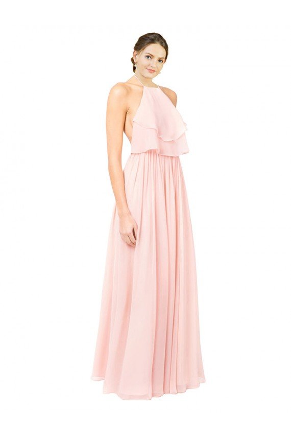 Halter Neck Chiffon Bridesmaid Dress with Double Ruffle Front Essex