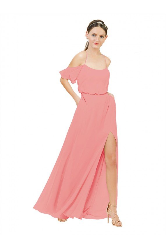 Draped Off the Shoulder Sleeves Chiffon Bridesmaid Dress Essex