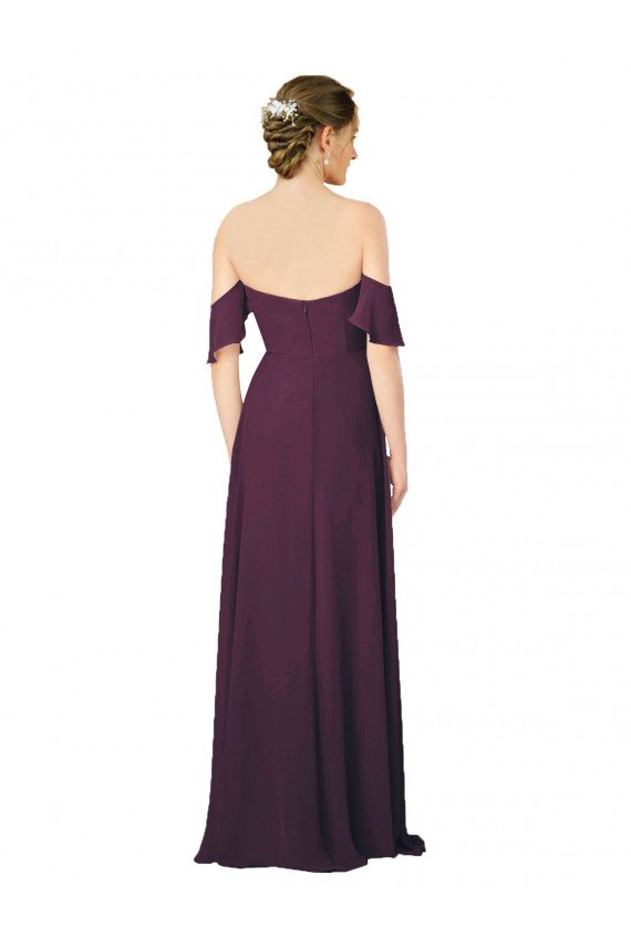 Romantic Off-Shoulder Chiffon Bridesmaid Dress with Plunging V-Neck Essex