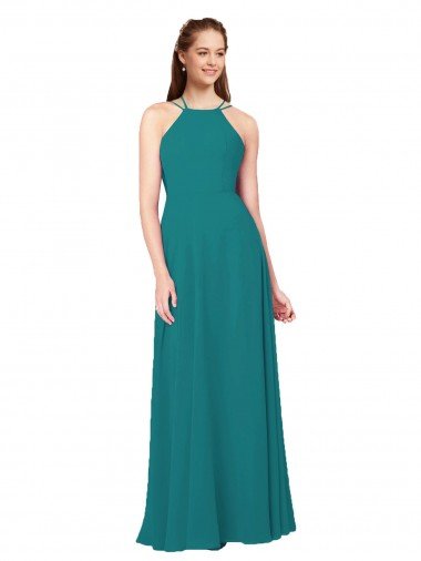 Simple Chiffon Bridesmaid Dress with High Halter Neckline Essex
