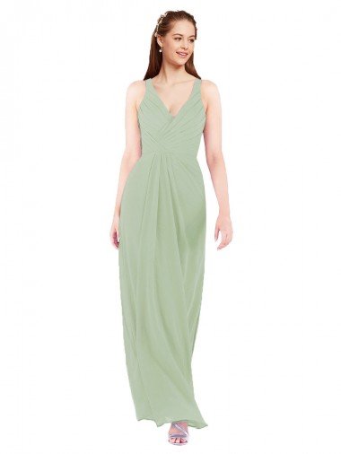 Feminine Chiffon Bridesmaid Dress with Ruching and V-Neckline Essex