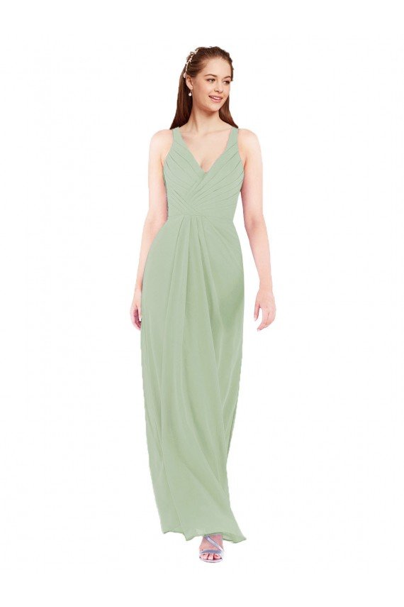 Feminine Chiffon Bridesmaid Dress with Ruching and V-Neckline Essex