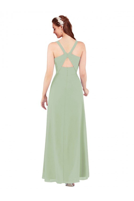 Feminine Chiffon Bridesmaid Dress with Ruching and V-Neckline Essex