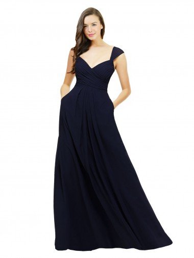 Chiffon Bridesmaid Dress with Rouched Draped Bodice and Watteau Back Essex