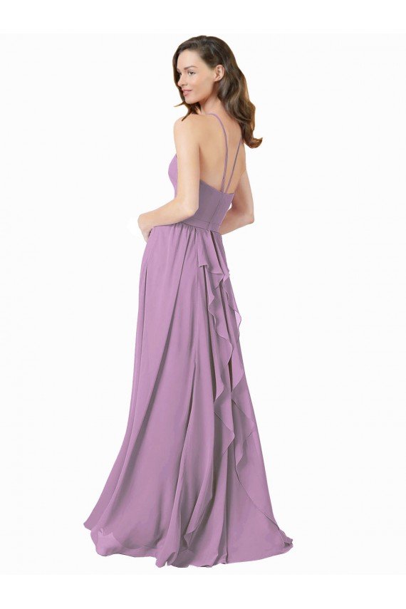 High Halter Chiffon Bridesmaid Dress with Ruffle Details Back Essex